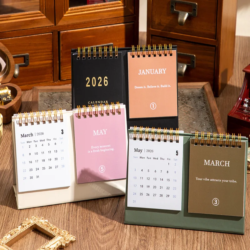

2026 English desk calendar with motivational quotes on both sides, calendar, planner, memo, and small office desk accessory