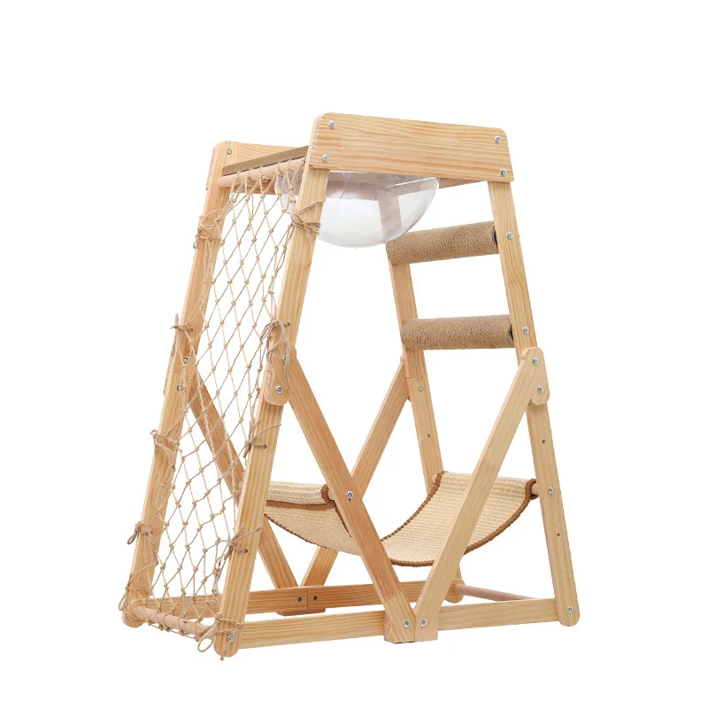 Árbol rascador de madera para gatos con hamaca y red de escalada - imagen 3