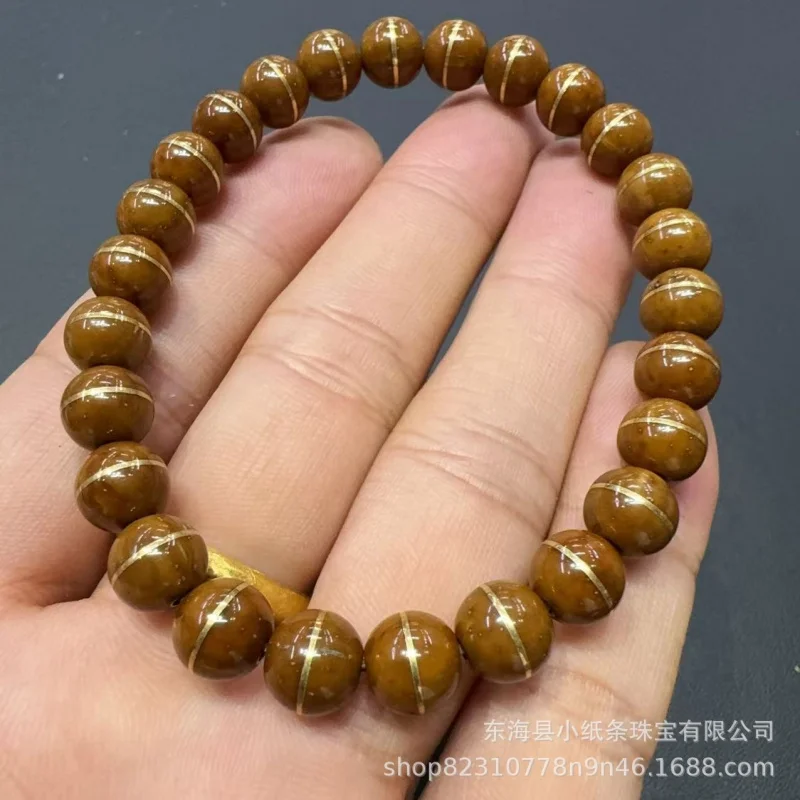 Purple Gold Round , Old Style Polished , Solid Beads, Fortune Rat Buddhist Bead Bracelet