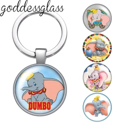 Cute Large eared Elephant Dumbo Photo glass cabochon keychain Bag Car key chain Ring Holder Charms keychains gift