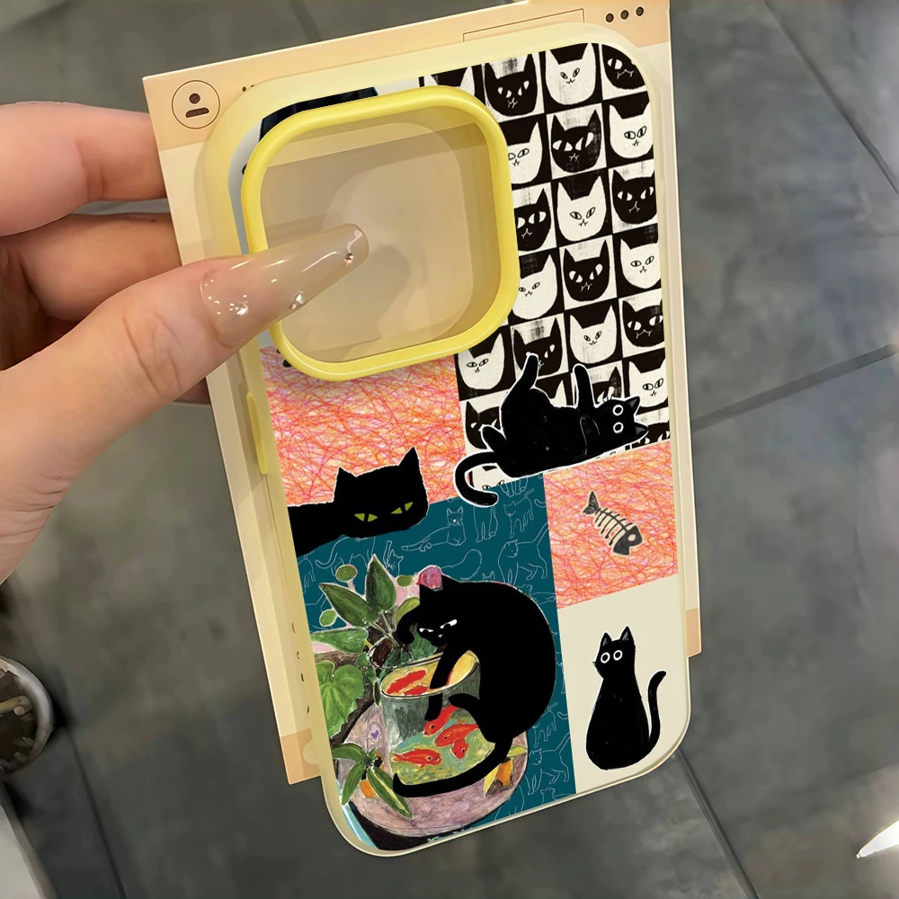 Für Samsung Galaxy A16 A15 A55 A35 A36 A56 S26 S25 S24 Ultra S23 S21 S22Plus Schwarze Katze Kunst-Kollage TPU Handyhülle Silikon-Cover – Detail 5