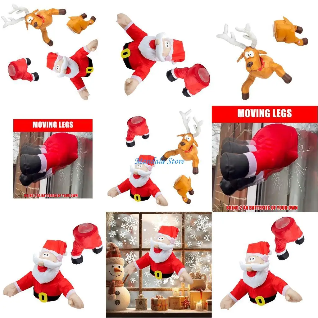 

U2JC Interactive Holiday Santa Reindeer Window Decoration with Animated Leg Motion