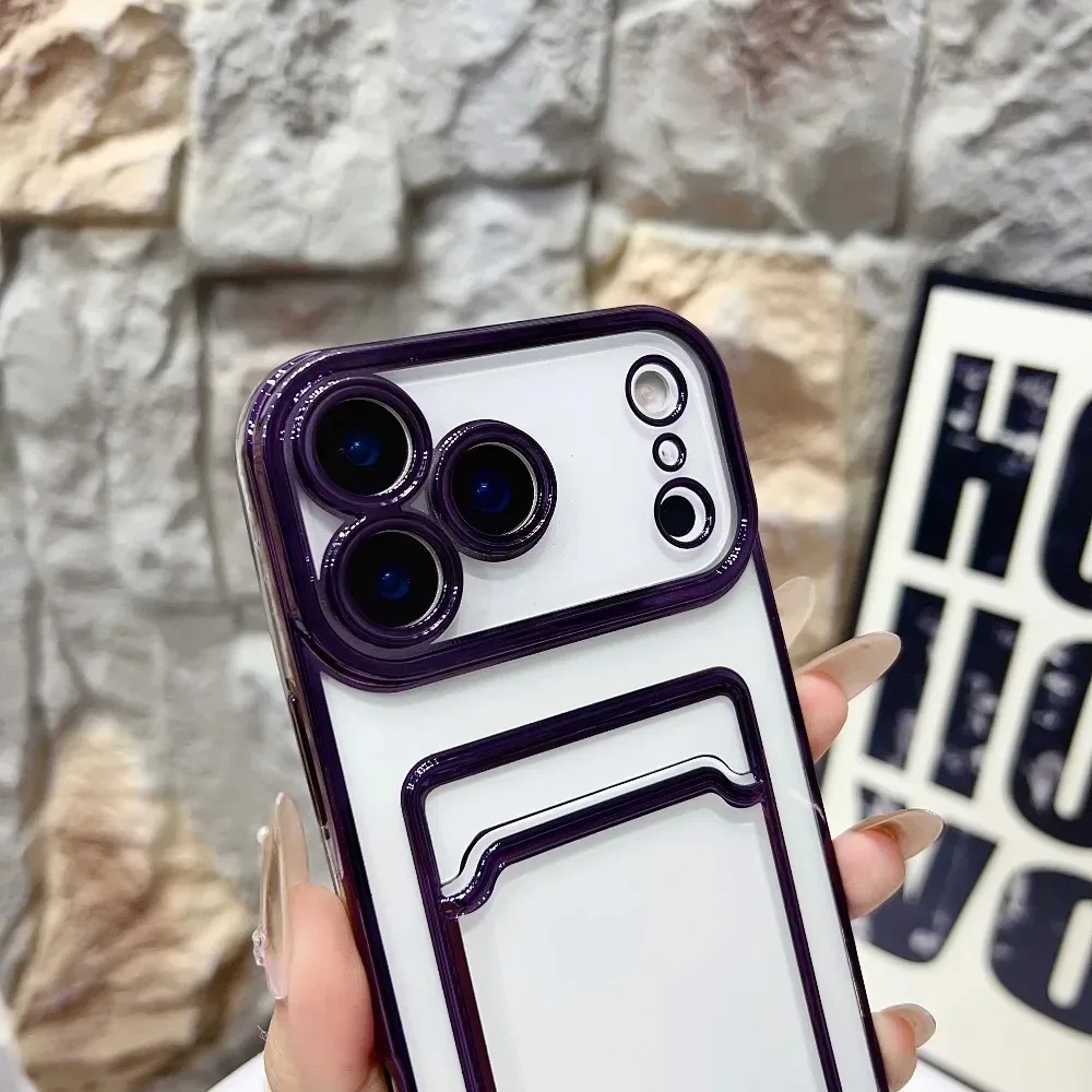 حافظة بطاقات عصرية لهاتف آيفون 17 16 15 14 13 12 11 Pro Max 17 محفظة بفتحة شفافة مضادة للصدمات غطاء مطلي ناعم #5