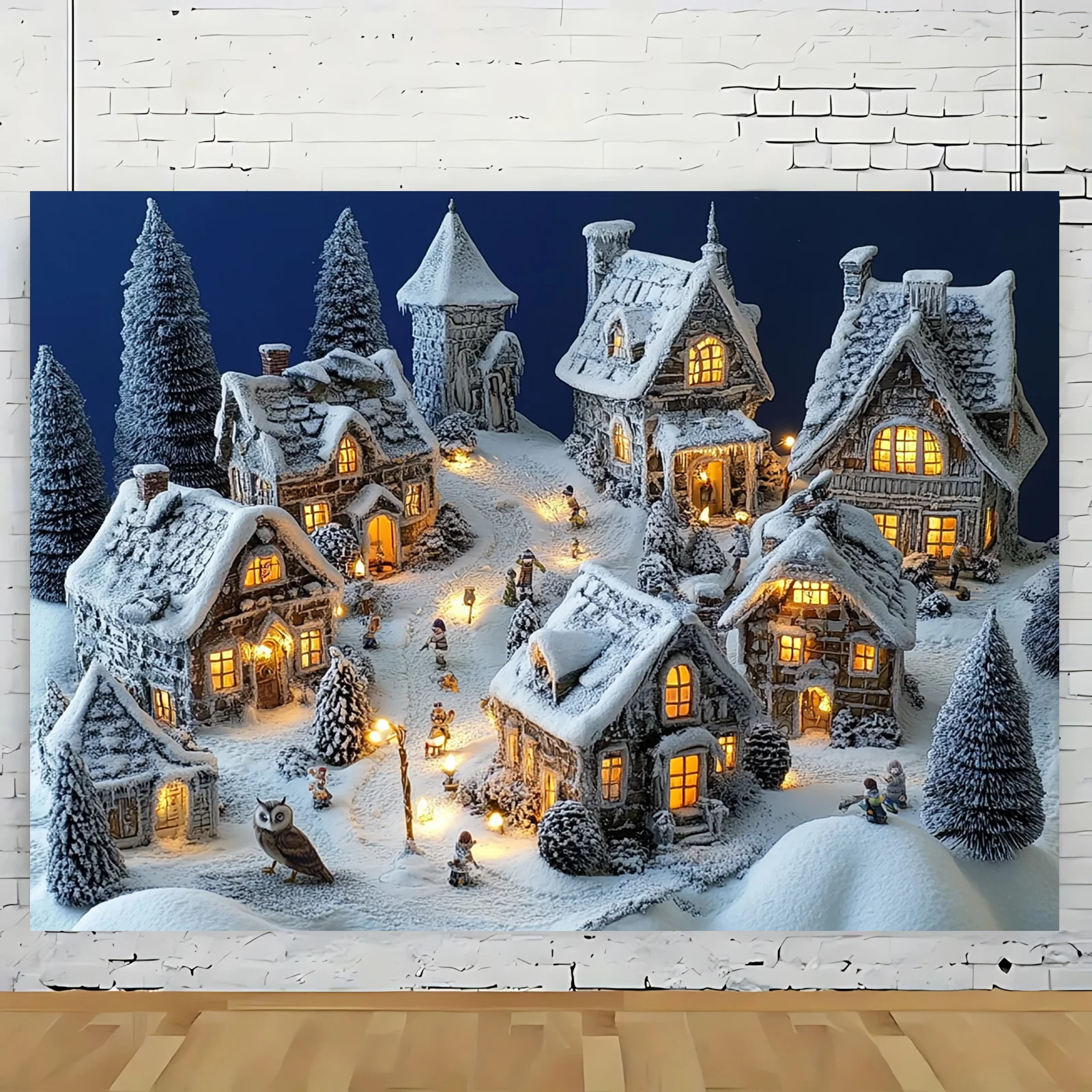 Wall Decor Lighting Tree - 3D Christmas Town Snowscape Wall Art