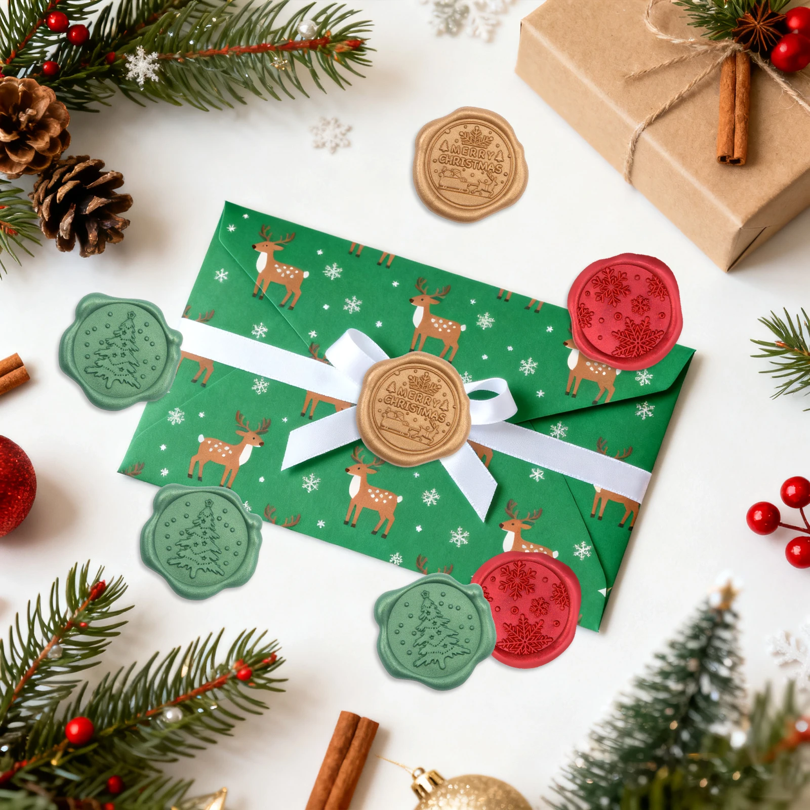 

60pcs Christmas Series Wax Seal Stickers,3 Christmas Designs, Self-Adhesive, No Heating Required, for Decorating Christmas Gift