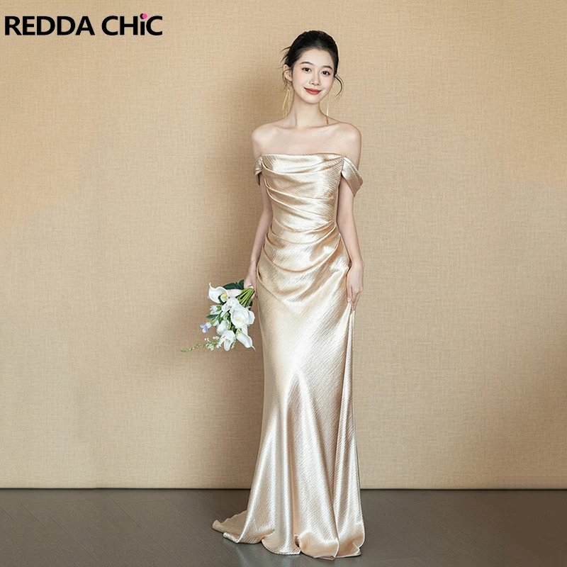 REDDACHiC シンプルなゴールドサテンパーティードレス女性光沢のあるスカーフネックレースアップマキシロングコルセットイブニングドレスロイヤルスタイルフォーマル服
