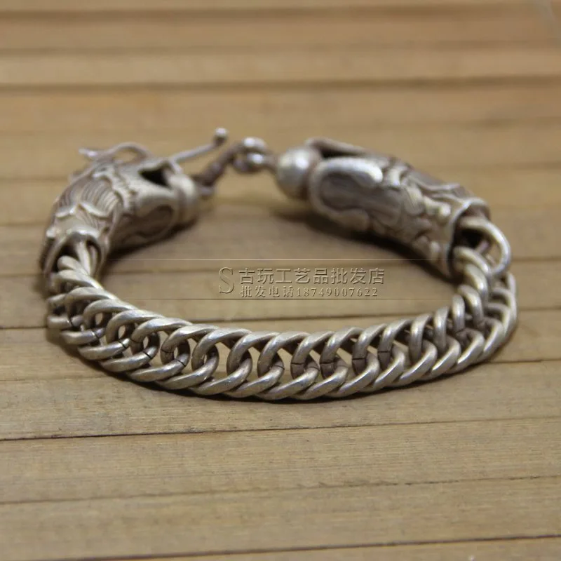 Wholesale Collection Vintage Antique Crafts Factory in Sto White Copper Pendant Miao Silver Crested Bracelet