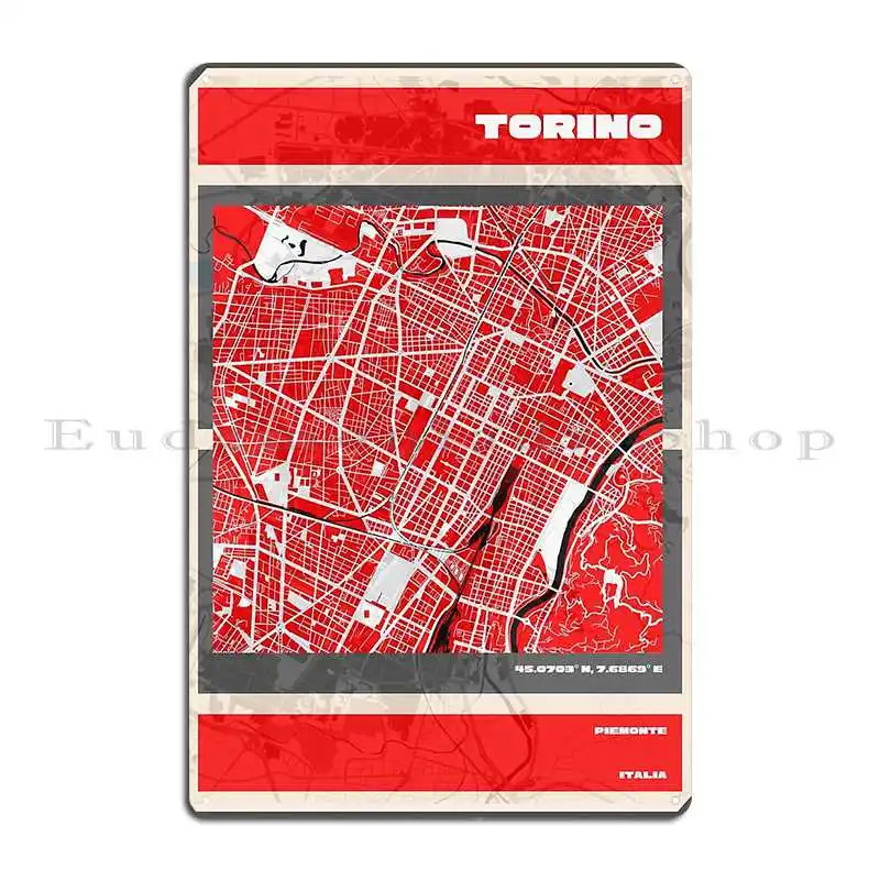 Beautiful Map Of Turin Italy Metal Plaque Poster Printed Kitchen Wall Decor Cinema Party Tin Sign Poster