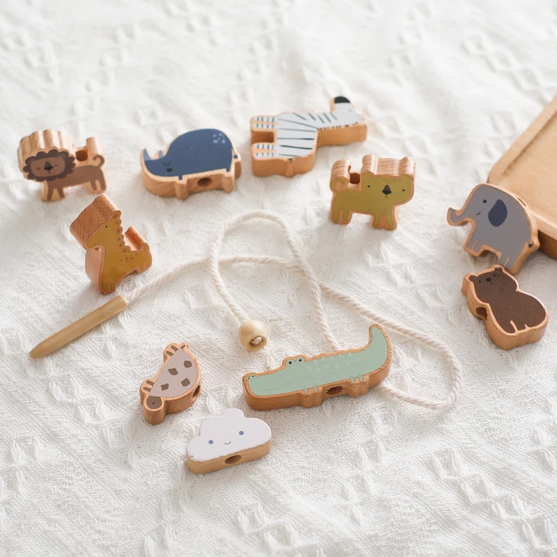 Montessori Tier Einfädeln Spielzeug Baby Finger feine Sportspiel Zimmer Dekoration Cartoon Tier Holz Baustein Spielzeug Kind Geschenk – Detail 7