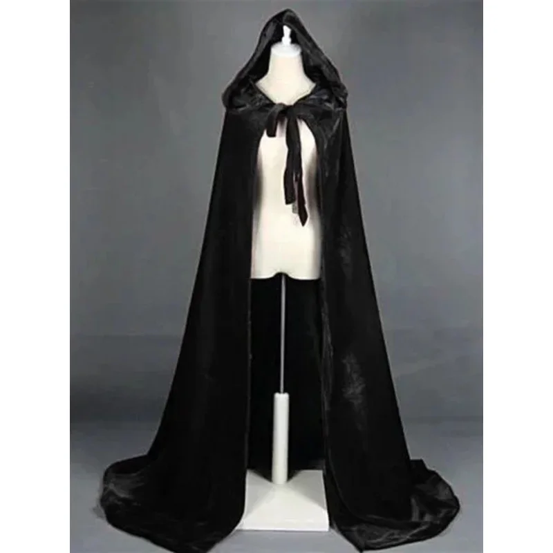 Adult Halloween Velvet Cloak Cape Hooded Medieval Costume Witch Wicca Vampire Men Women Scary Costumes