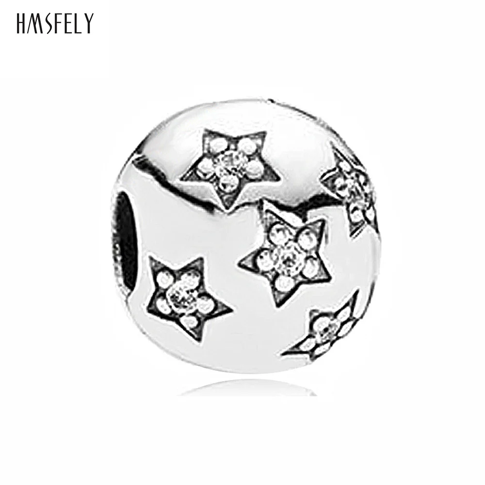 

HMSFELY Stainless Steel Crystal Charm Beads Accessories For European Women Bracelets Making Five Pointed Star Pattern Bead 4pcs