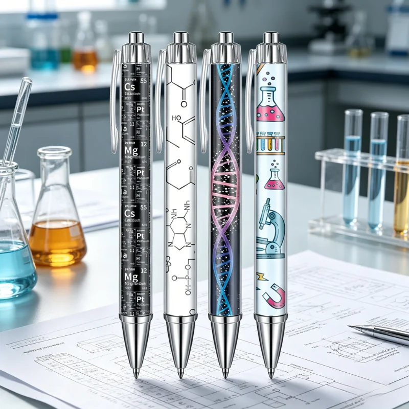 4/8/16pcs Science Themed Ballpoint Pens, Biology & Chemistry Lab Pattern Design, Black Ink, Perfect for Back to School Gifts