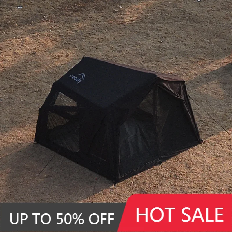 Coody Yustona Black Cotton Canvas Inflatable Air Tent 4 Seasons For 2-4 Person Outdoor Party Camping