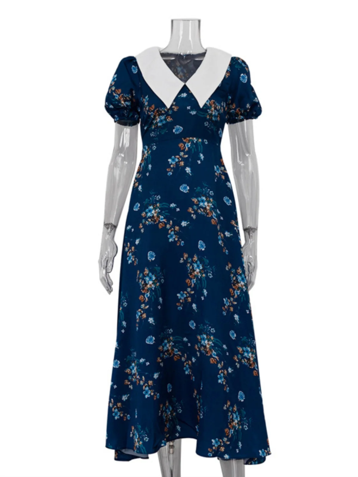 Or Sve – col de poupée imprimé Floral bleu, Long Dr pour femmes, printemps été, rue, taille haute, ligne a, Dr Bubble Sve