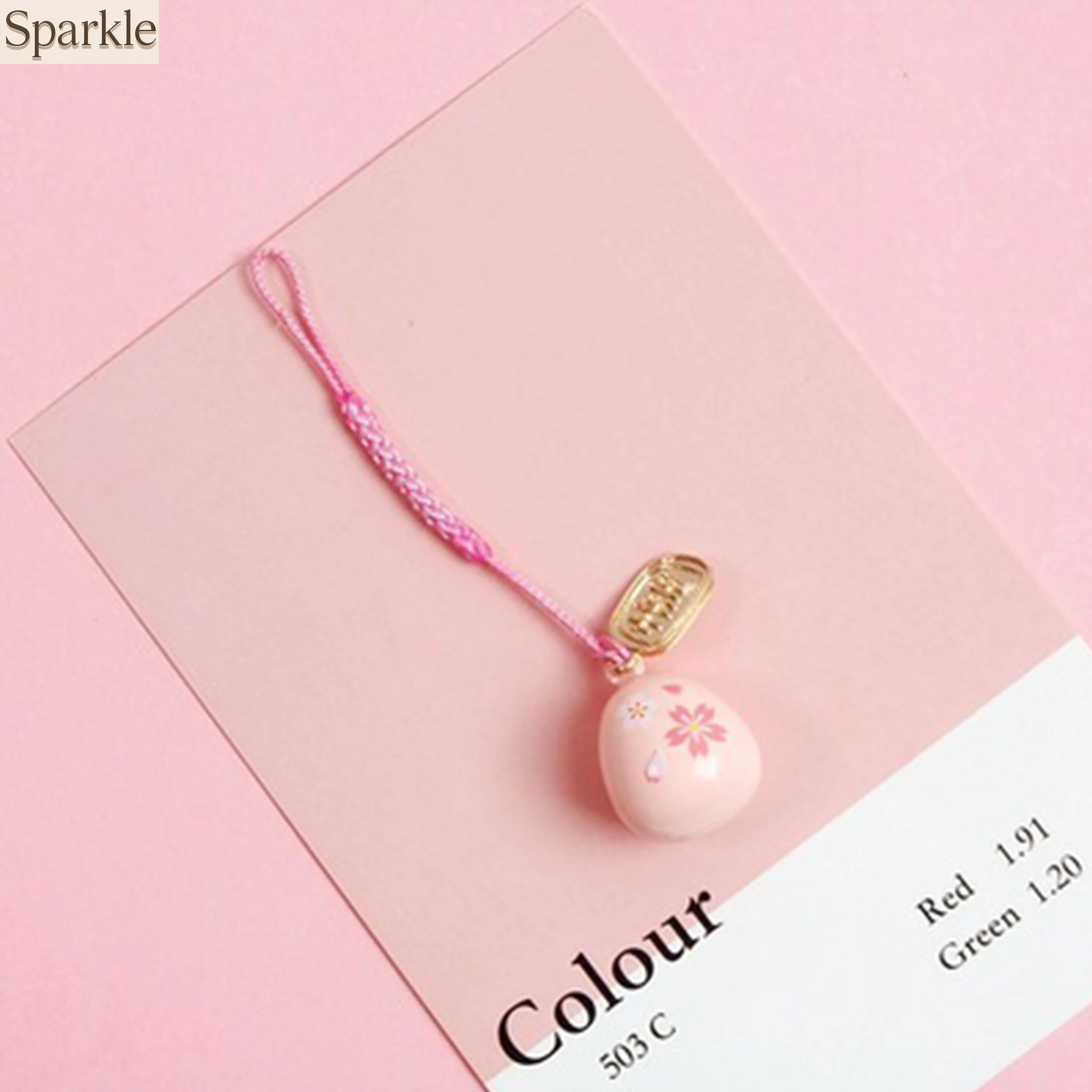 Cute Japanese Sakura Phone Strap Lanyard Pink Water Cherry Sound Bell Mobile Rope Charm Keyfob for Couple Gift 2