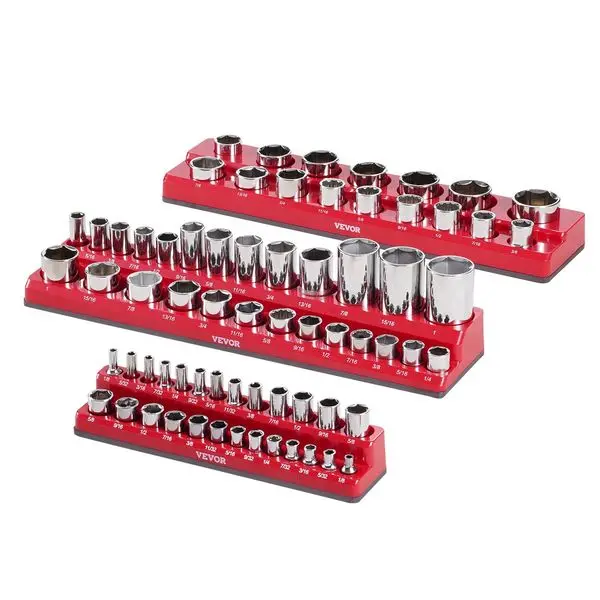 

Magnetic Socket Organizer Set 3PCS Magnetic Socket Trays Red for SAE