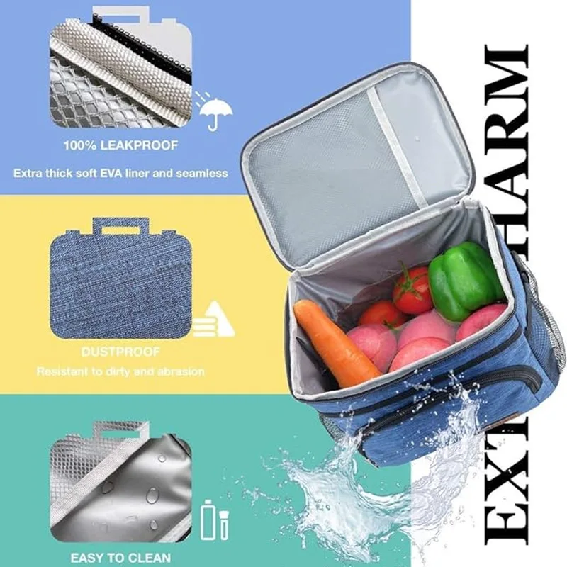 Reusable Lunch Bag for Women/Men  Office Picnic Hiking Beach Leakproof Cooler Tote Bag Organizer with Adjustable Shoulder Strap