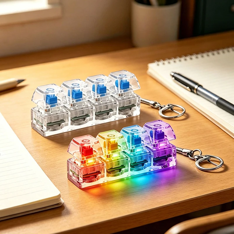 Hot 4-Button Fingertip Keyboard Keychain RGB Keyboard Fidget Toy With Lights For Stress Relief Decompression Calming