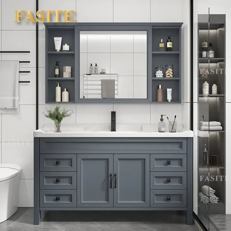 For Carbon Fiber Bathroom Cabinet Ceramic Integrated Basin Washbasin Countertop Combo Modern Vanity Unit Space Saving Durable