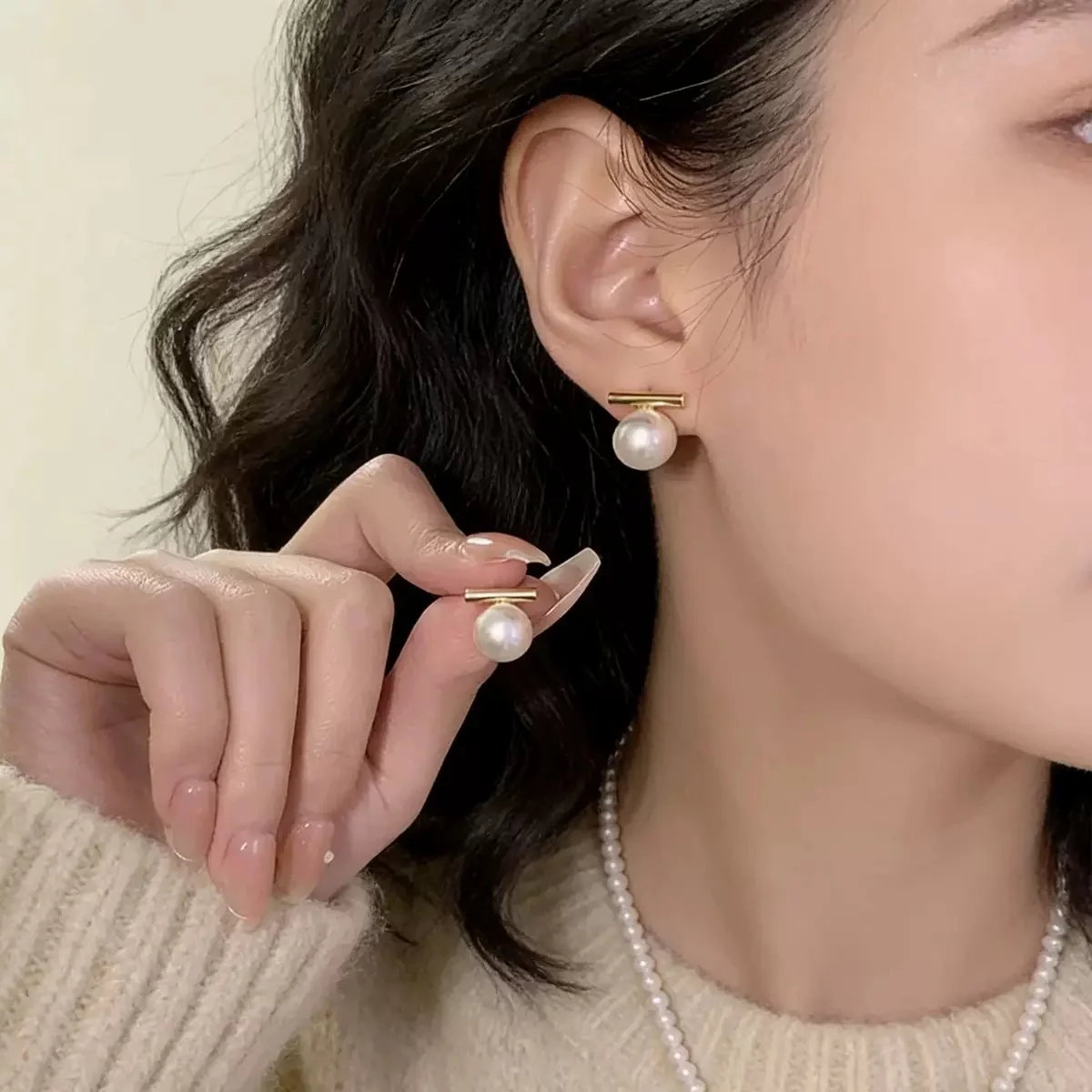 Simple Imitation Pearl Stud Earrings Gold Color Alloy Acrylic Beads Earring For Women Fashion Jewelry Trend Accessories image 5