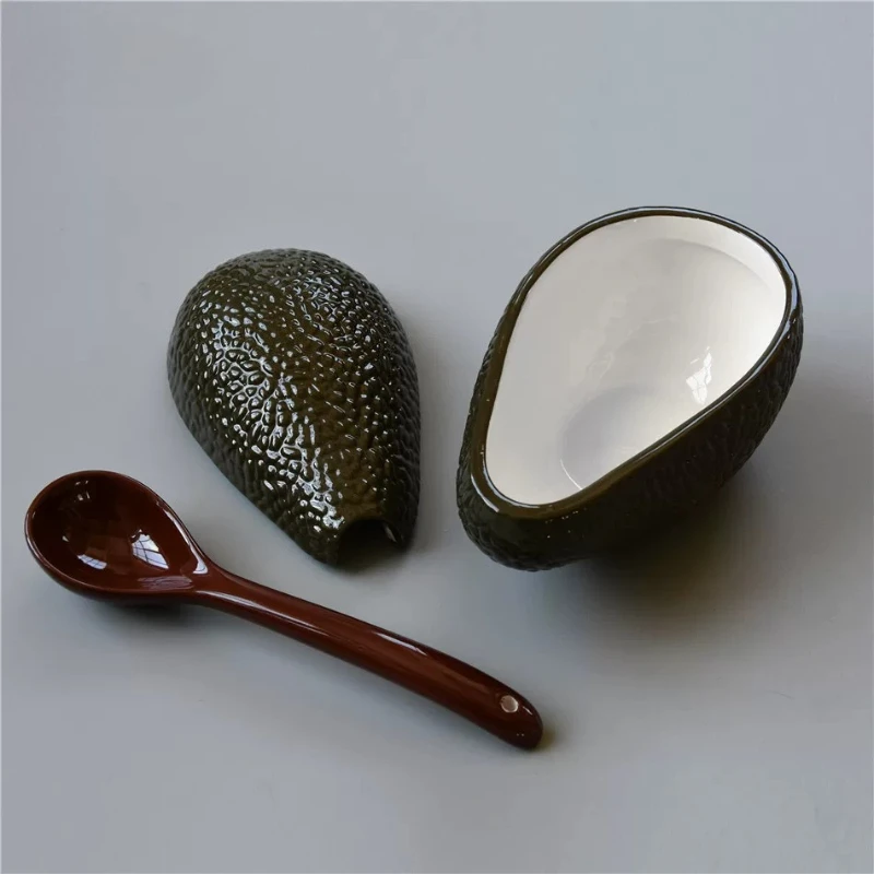 Creative Avocado Shaped Ceramic Bowl 3D Fruit Bowl With Lid Dessert Snacks Sauce Bowl dining table decoration Housewarming Gift
