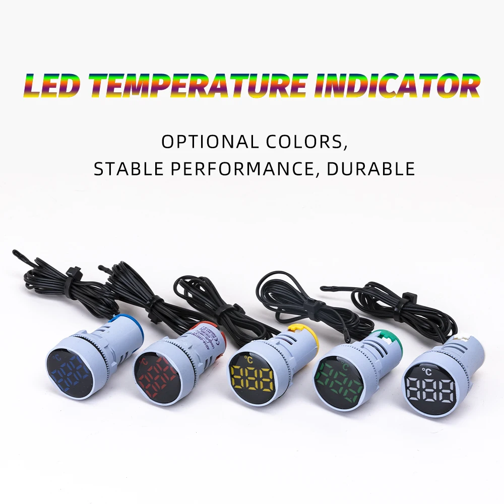 

22mm 50-380V AC Mini Plastic LED Digital Thermometer Measuring Induction Ranging Pilot Light Temperature Meter 50-380V AC