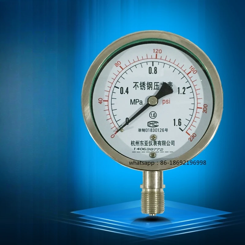 

Y-100BF Манометр из нержавеющей стали, антикоррозийный манометр, устойчивый к высоким температурам, паровой манометр 1,6 МПа