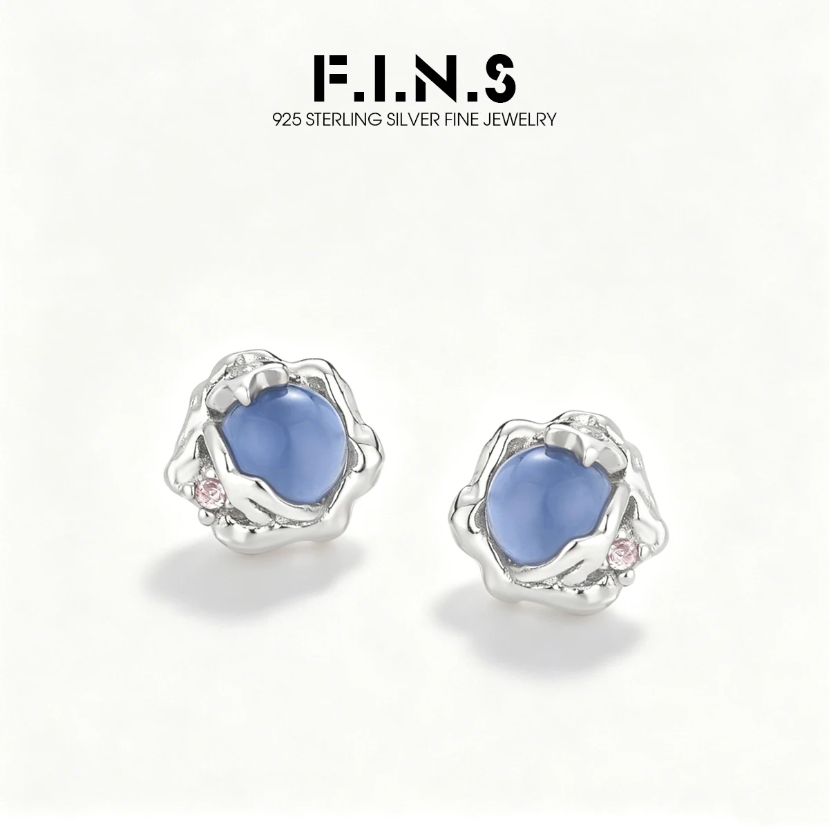 

F.I.N.S Fashion Exquisite 925 Sterling Silver Irregular Blue Agate Stud Earrings for Woman Designer Piercing Ear Fine Jewelry