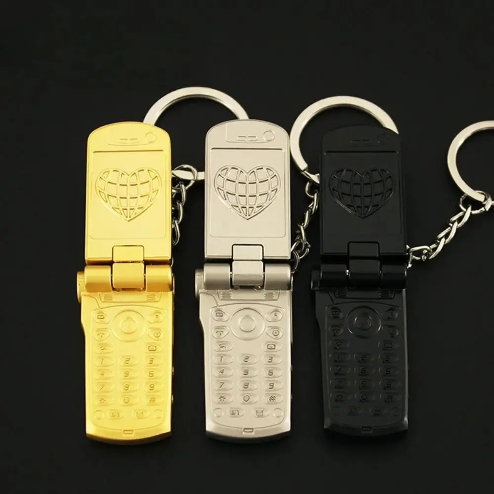 Mini Mobile Phone Shaped Keychain Vintage Creative Cell Phone Toys Key Ring Cute High-quality Metal Flip Phone Model Keychain