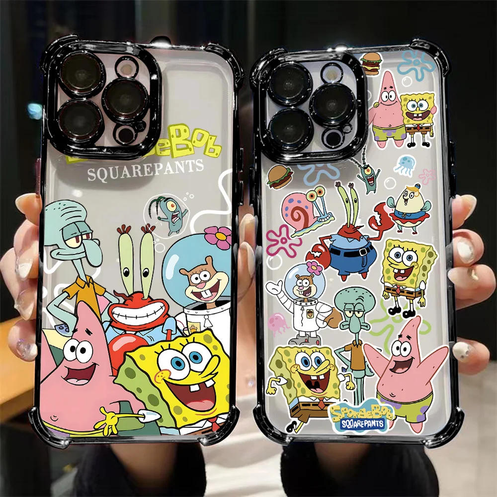 Lovely SpongeBobs New Plating Phone Case For Samsung S25 S24 S23 S22 S21 S20 FE Note20 Edge Plus Ultra 4G 5G Anti Fall