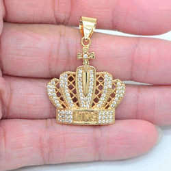 High Quality Gold Color Clear Cubic Zirconia Hip Hop Bling KING Crown Pendant Jewelry