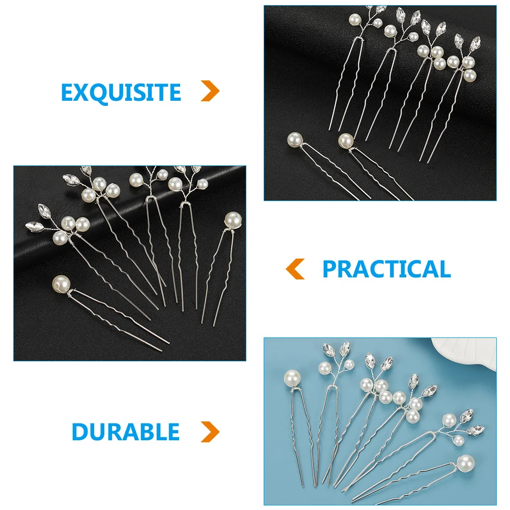 

6pcs Wedding Hair Accessories Elegant Pearl Decor U Shaped Hairpins Bridal Headdress Fork Clips For Bride Hairstyle