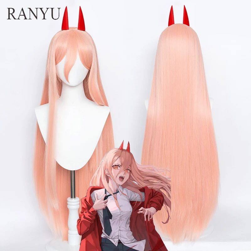 RANYU Anime Chainsaw Man Power Cosplay Wig Long Pink Orange Synthetic Straight Hair Heat Resistant for Party