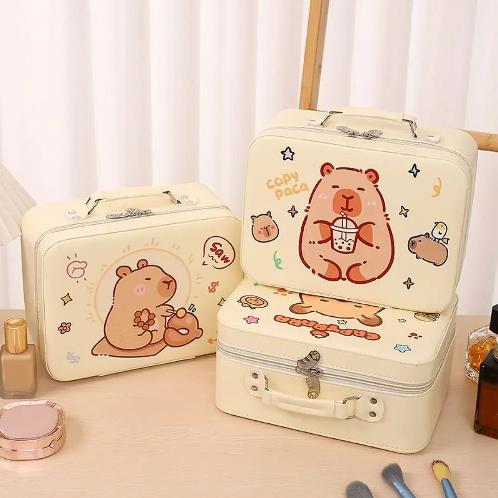 

New Cartoon Capybara Cosmetic Bag PU Handbag Travel Storage Bag Portable Large Capacity Wash Bag