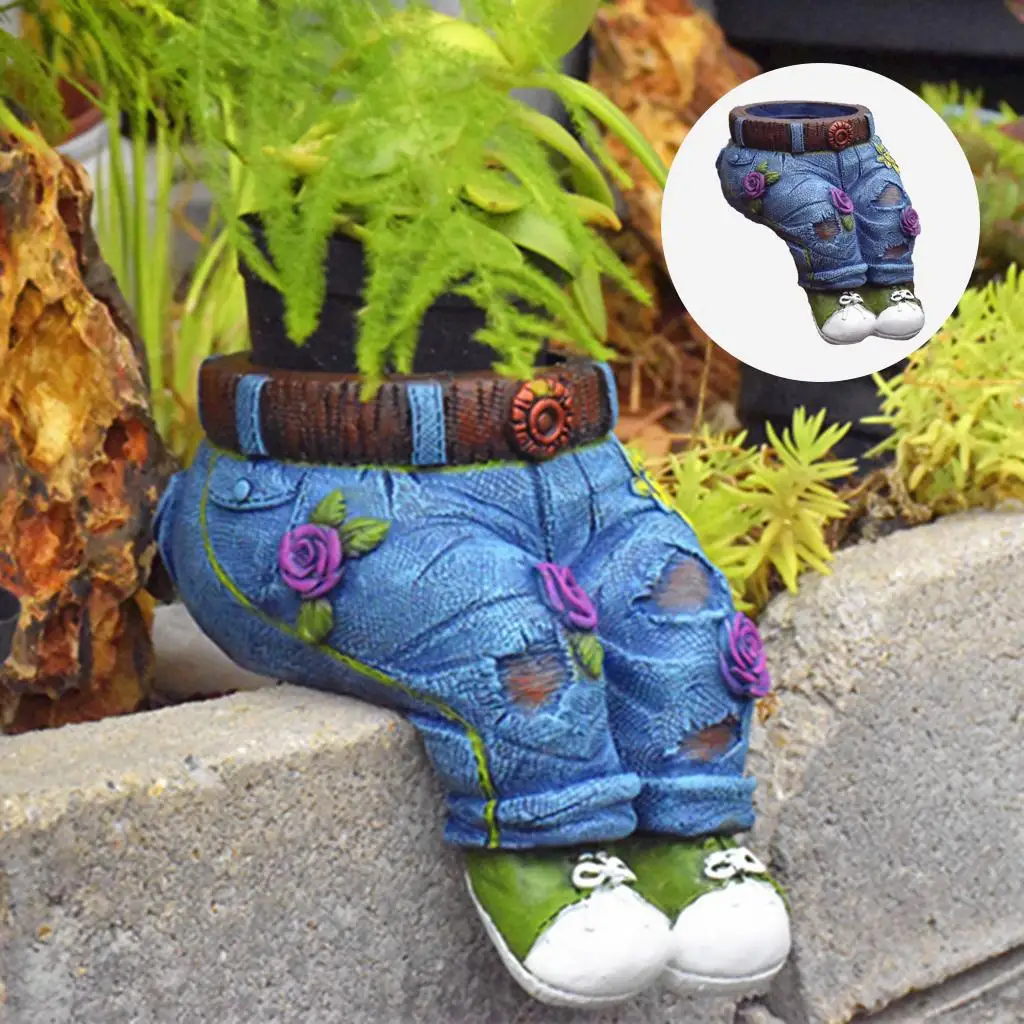 Small Jeans Sculpture Resin Denim Pants Succulent Plants Holder Unusual Flowerpot Garden Art Craft Decoration