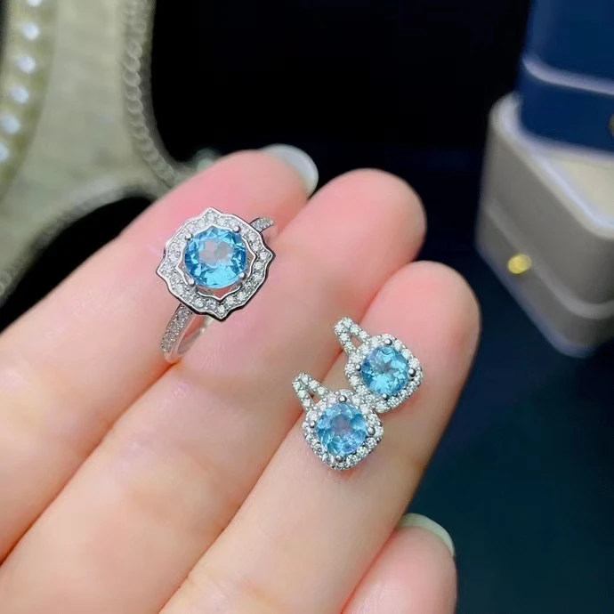 

fashion topaz ring and earrings set for party 100% natural topaz jewelry set 925 silver topaz jewelry set gift for wife