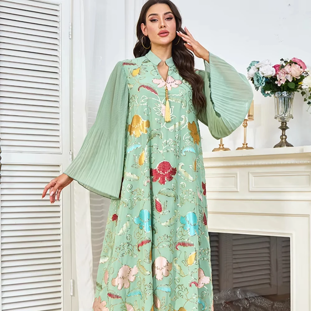 

Женский винтажный халат с блестками больших размеров, мусульманская Абая из Ближнего Востока, дышащее платье из полиэстера с кисточками для моды из Дубая