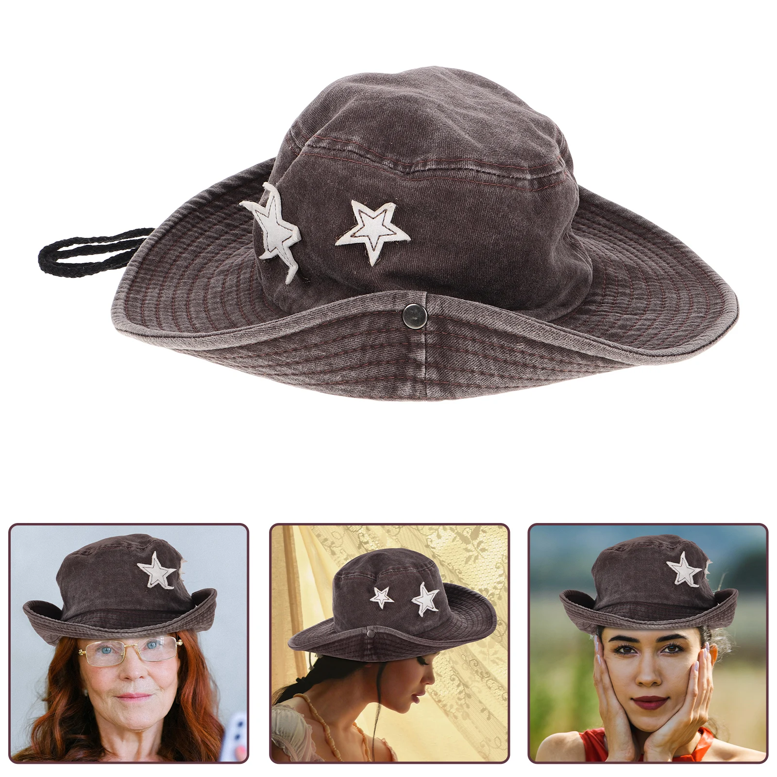 

Retro Cowboy Wide Brim Sun Protection Beach Fishing Bucket Adjustable Fit For Women Outdoor Hiking Camping Denim