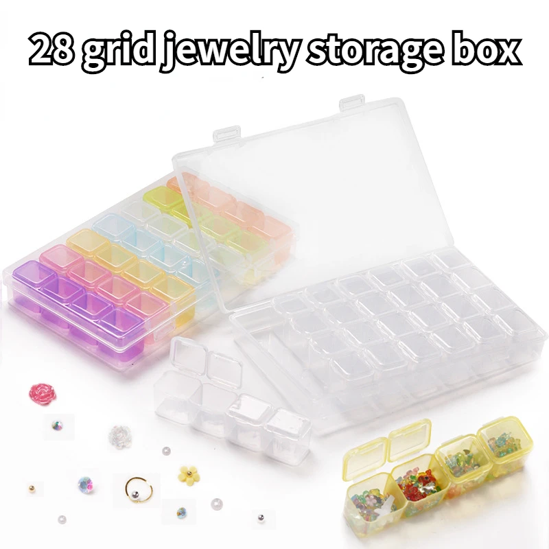 28 Slots Clear Rainbow Nail Art Glitter Rhinestone Storage Case Nail Decoration Plastic Box Display Organizer Can Opened Alone