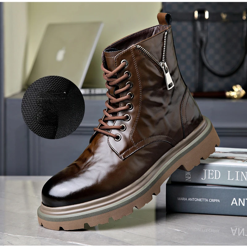 Autumn Winter New Designer Platform Boots for Men High Top Warm Casual Shoes Male Solid Color Genuine Leather Ankle Boots Men