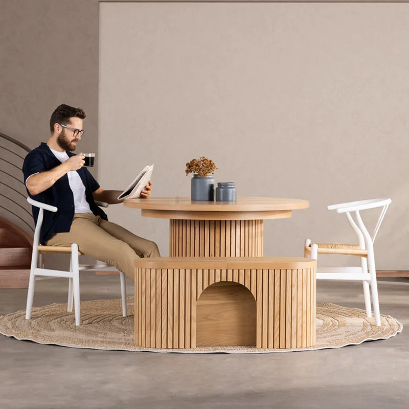Nordic solid wood telescopic folding multi-functional storage expansion long stool