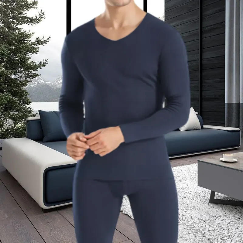 Ensemble de pyjamas monochromes pour hommes, sous-vêtements chauds, manches épaisses thermiques, pantalons Everthe, amincissants, longs, élastiques, doux, hiver