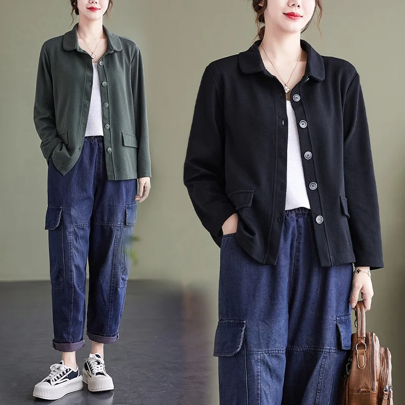 

Loose Long Sve Turn-down Collar irt Outerwear for plus Size Women Spring Autumn New Sle Casual Comfortable Top