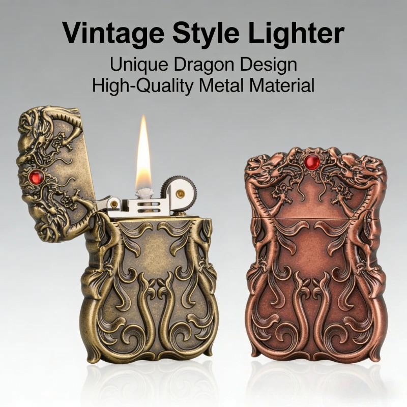 

Original ZORRO Oil Lighter Retro Embossed Dragon Craft Waterproof Metal Body Grinding Wheel Ignition Cigarette Accessory
