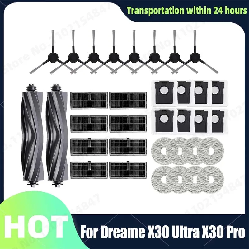 Compatible for Dreame X30 Ultra / X30 Pro Main Side Brush HEPA Filter Mop Pads Dust Bags Replacement Spare Parts Accessories