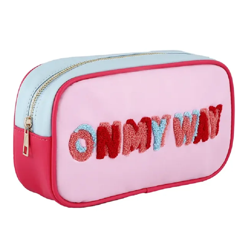 Waterproofing Wash Travel Makeup PU Leather Pouch Wifey Embroidery Cosmetic Bag