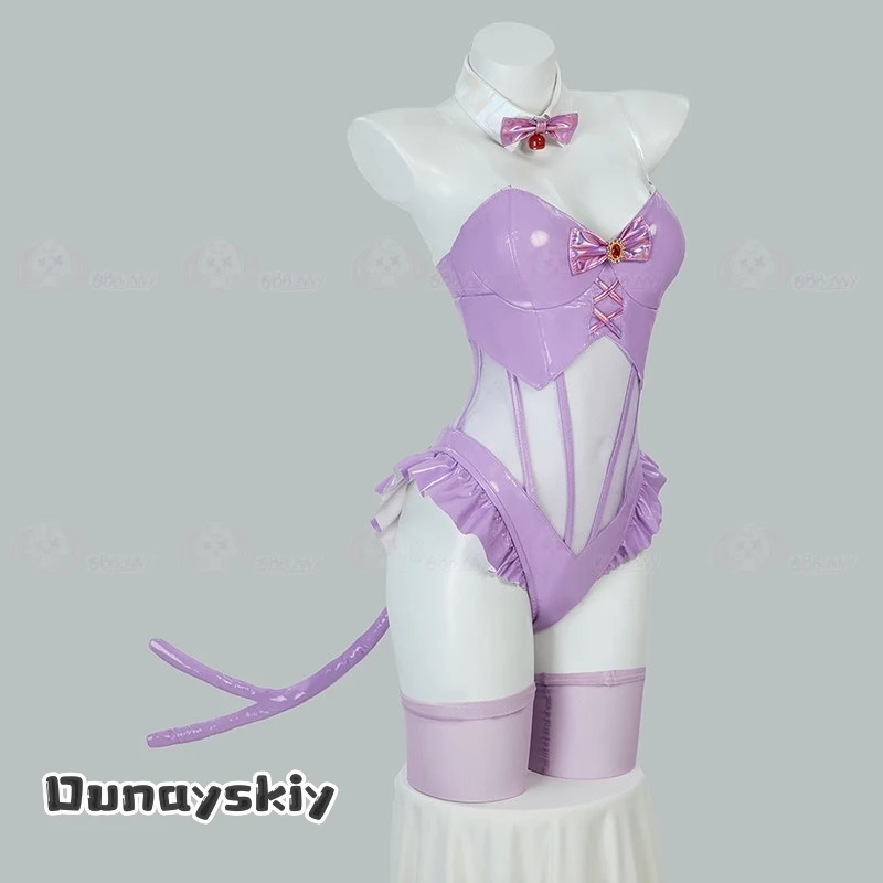 aBcBS@aBc01 Espeon Cosplay Costume Purple Leather Sexy Women Cosplay Jumpsuit Cute Cartoon Bunny Girl Halloween Roleplay Outfit view 4
