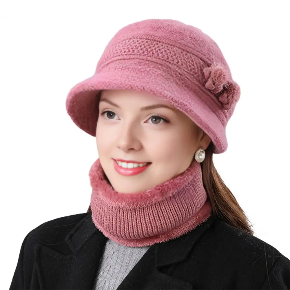 Hat Scarf Set Imitation Rabbit Fur Hat Women’s Winter Hat Scarf Set Soft Elastic Warm Basin Cap with Imitation Rabbit Fur