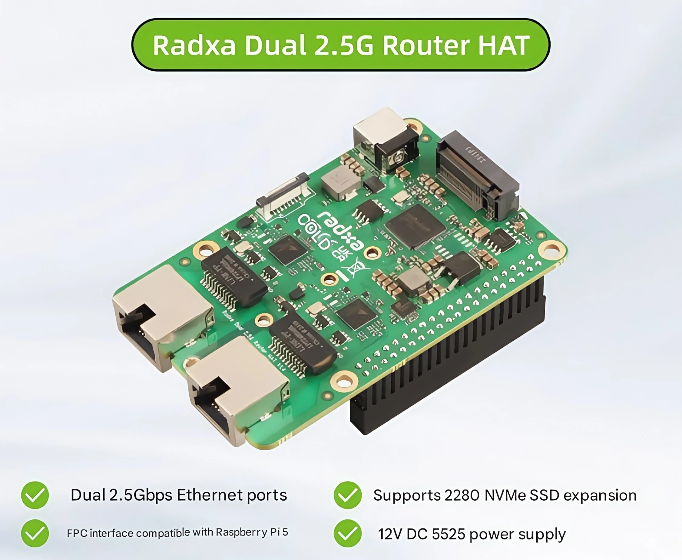 Radxa Dual 2.5G Expansion Board for Raspberry Pi 5