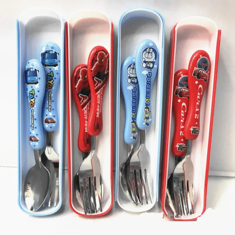 Disney Children\'s Training Chopsticks Spoon Fork Set Frozen Minnie Mickey Cars Children Fork Spoon Chopsticks Portable Cutlery